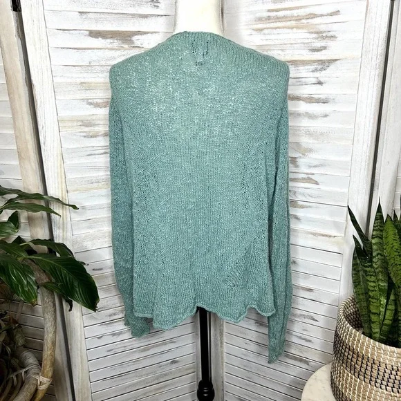 EILEEN FISHER Vintage Women's Knit Cardigan Sweater Button Front Sage Green L - Picture 10 of 11